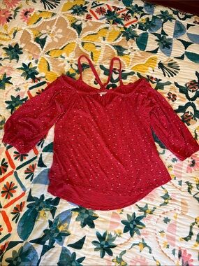 Lucky Brand Brick Red Floral Off-Shoulder Blouse with Straps